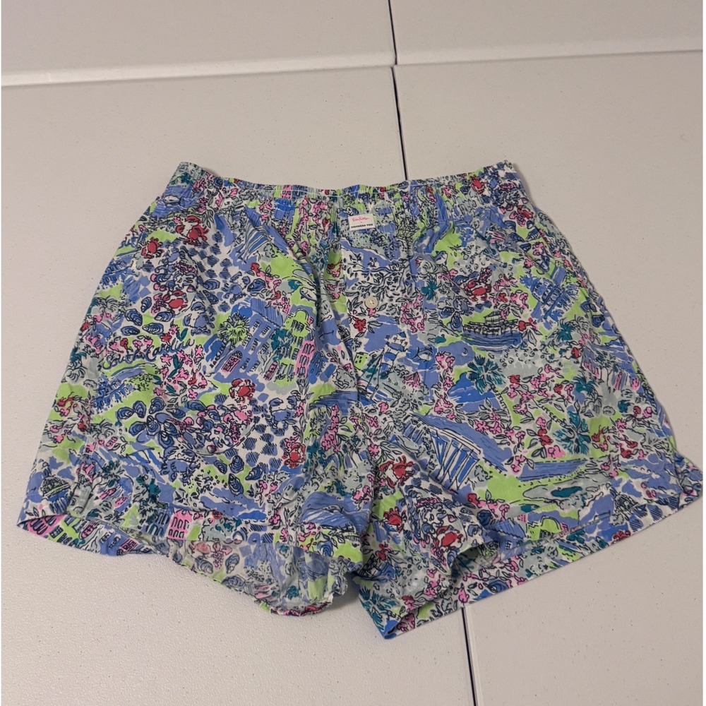 Lilly Pulitzer x Southern Tide Mens Cotton Boxer Shorts Floral Blue Pink S m3